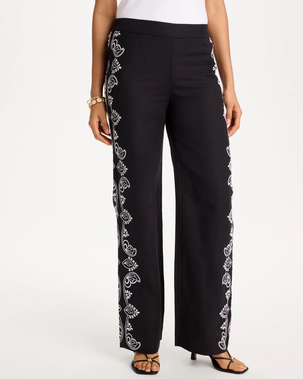 Embroidered Pull-On Wide-Leg Linen Pants | Chico's
